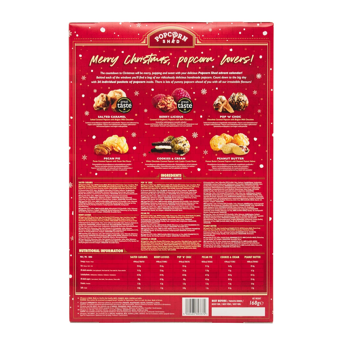 Popcorn Shed Gourmet Popcorn Christmas Advent Calendar 2025  24 Days of Popcorn - 6 Luxury Flavors  All Natural and Vegetarian Foodie Gift  Non-Chocolate Advent Calendar  British Candy