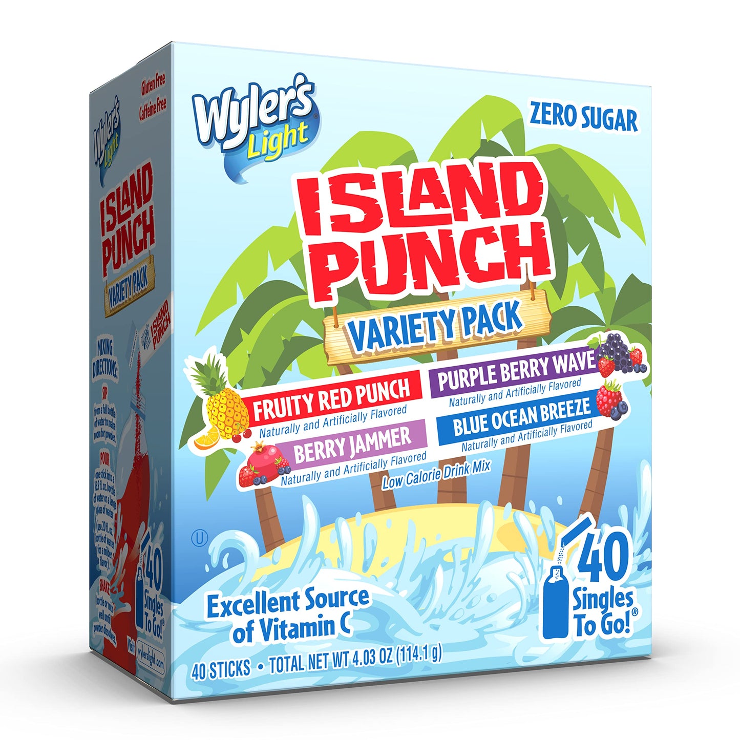 Wyler'S Light Island Punch Singles To Go, Variety Pack, Fruity Red Punch, Purple Berry Wave, Berry Jammer And Blue Ocean Breeze,