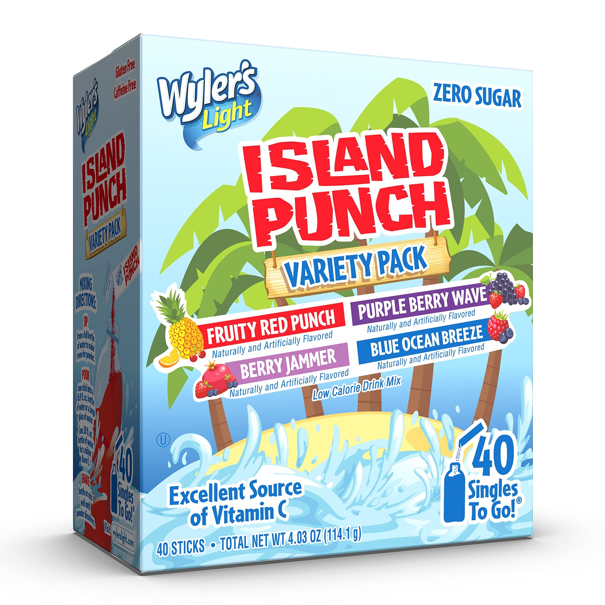 Wyler'S Light Island Punch Singles To Go, Variety Pack, Fruity Red Punch, Purple Berry Wave, Berry Jammer And Blue Ocean Breeze,