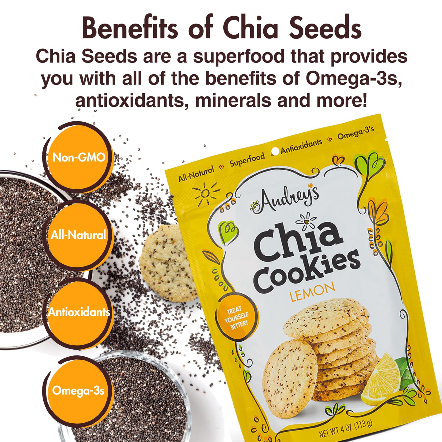 Audreys Chia Cookies - (Lemon, 4 Pack) - Natural, Antioxidants, Omega-3s, Non-GMO