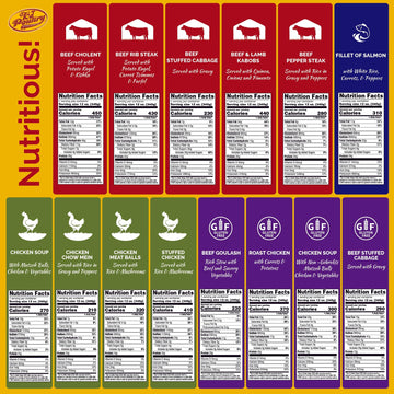 KJ Poultry Kosher Ready Meals - Chicken, Beef and Salmon Fish (14 Pack Variety) Prepared Entree Fully Cooked, Shelf Stable Micro