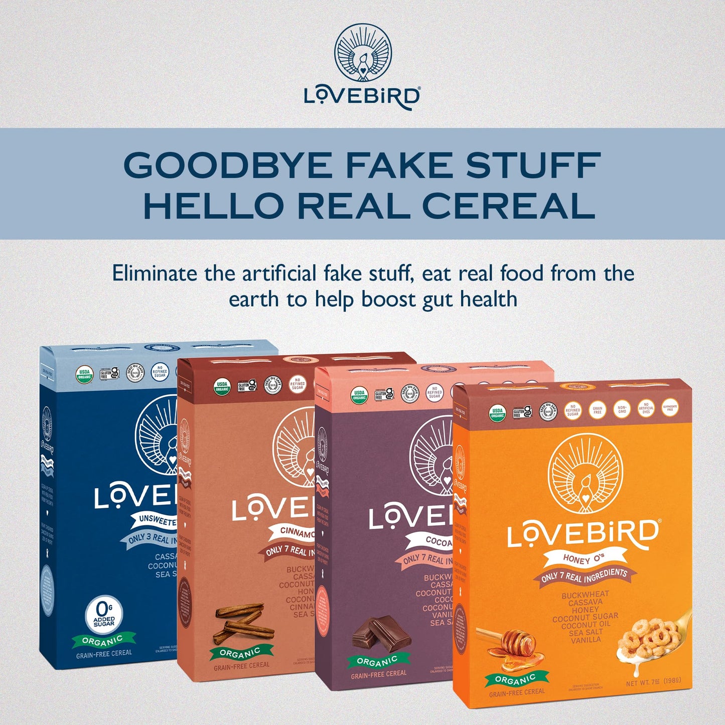 Lovebird Gluten & Grain Free Cereal Variety Pack - Organic, AIP, Paleo, 6 x 7 Ounce Packs, No Refined Sugar
