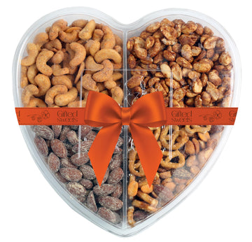 Heart Shaped (4 Assortments) Nuts Gift Tray - Variety Of Sweet & Freshley Roasted, Flavored And Salted Gourmet Nuts - Large Nuts