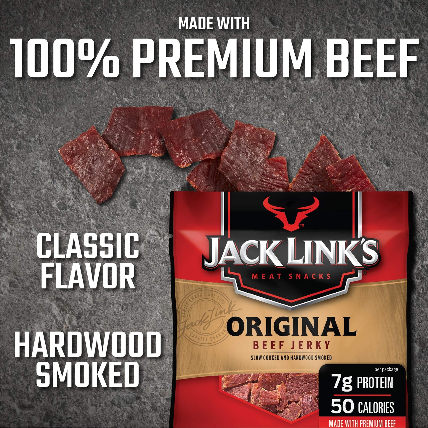 Jack Link'S Beef Jerky 5 Count Multipack, Original, 5, 0.625 Oz. Bags - Flavorful Meat Snack For Lunches, Ready To Eat - 7G Of P