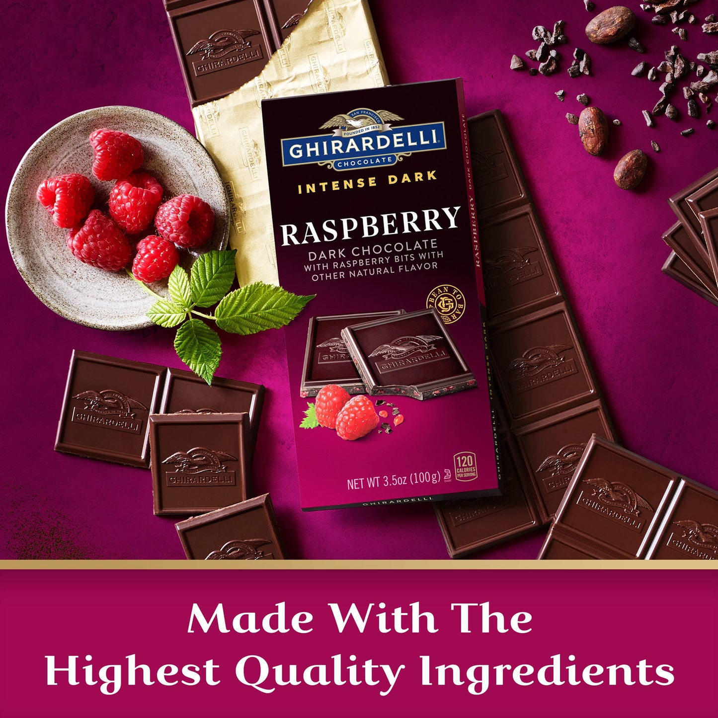 Ghirardelli Intense Dark Chocolate Bar, Raspberry, 3.5 Oz Bar