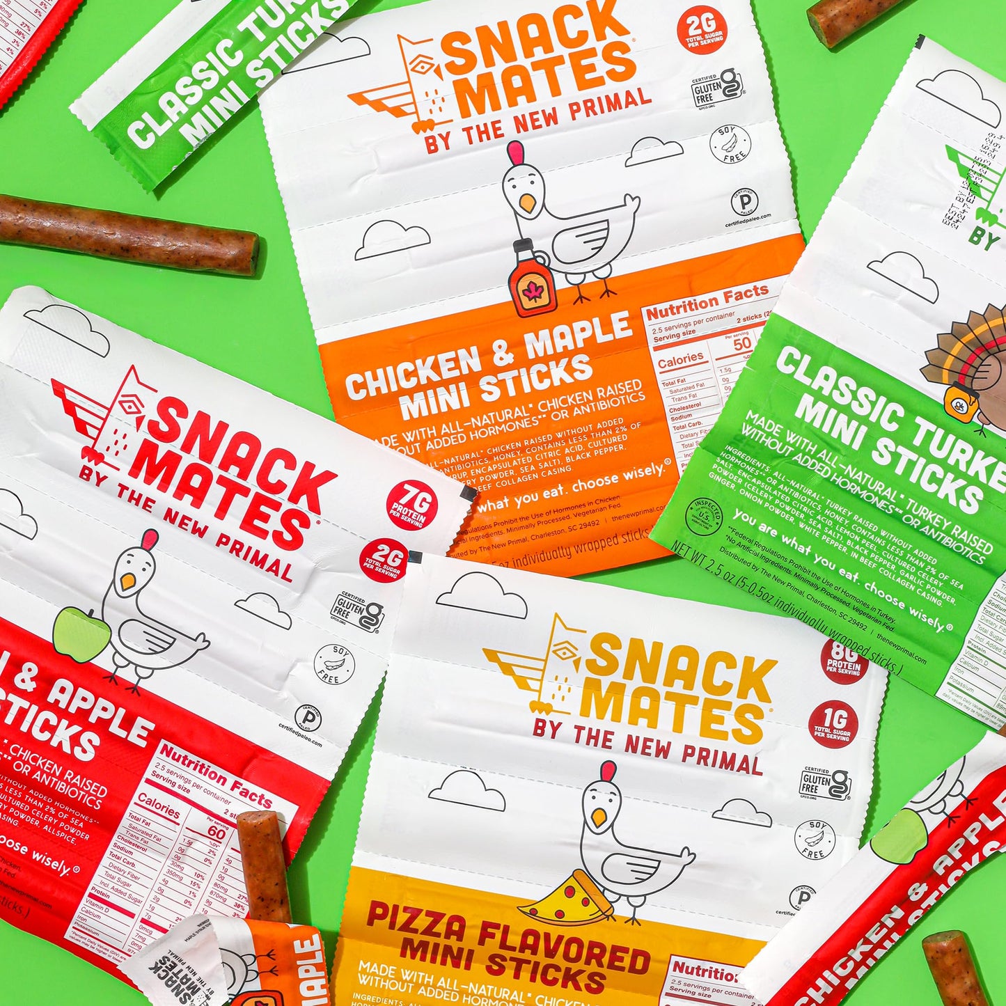 Snack Mates by The New Primal, Chicken & Maple Stick, All-Natural Chicken, High Protein and Low Sugar Kids Snack, Certified Pale