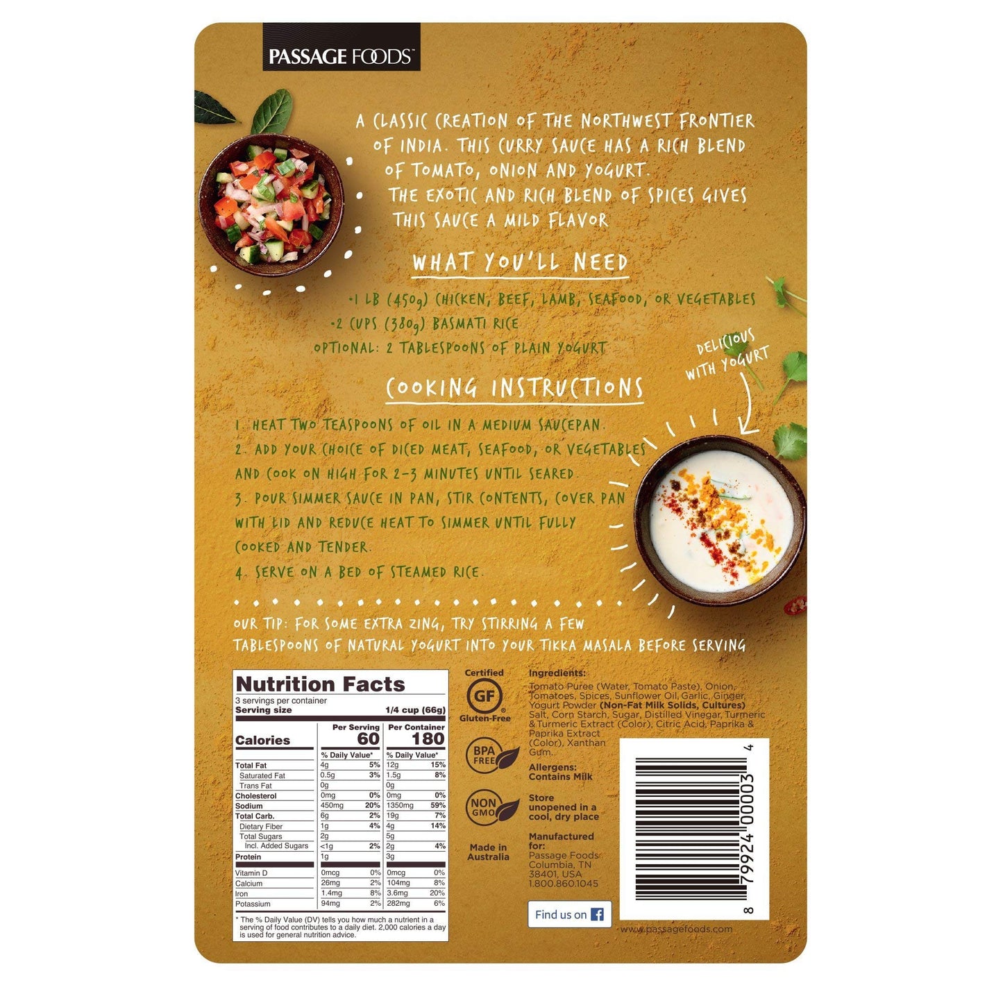 Passage To India Tikka Masala Simmer Sauce, 7 Ounce -- 6 Per Case.