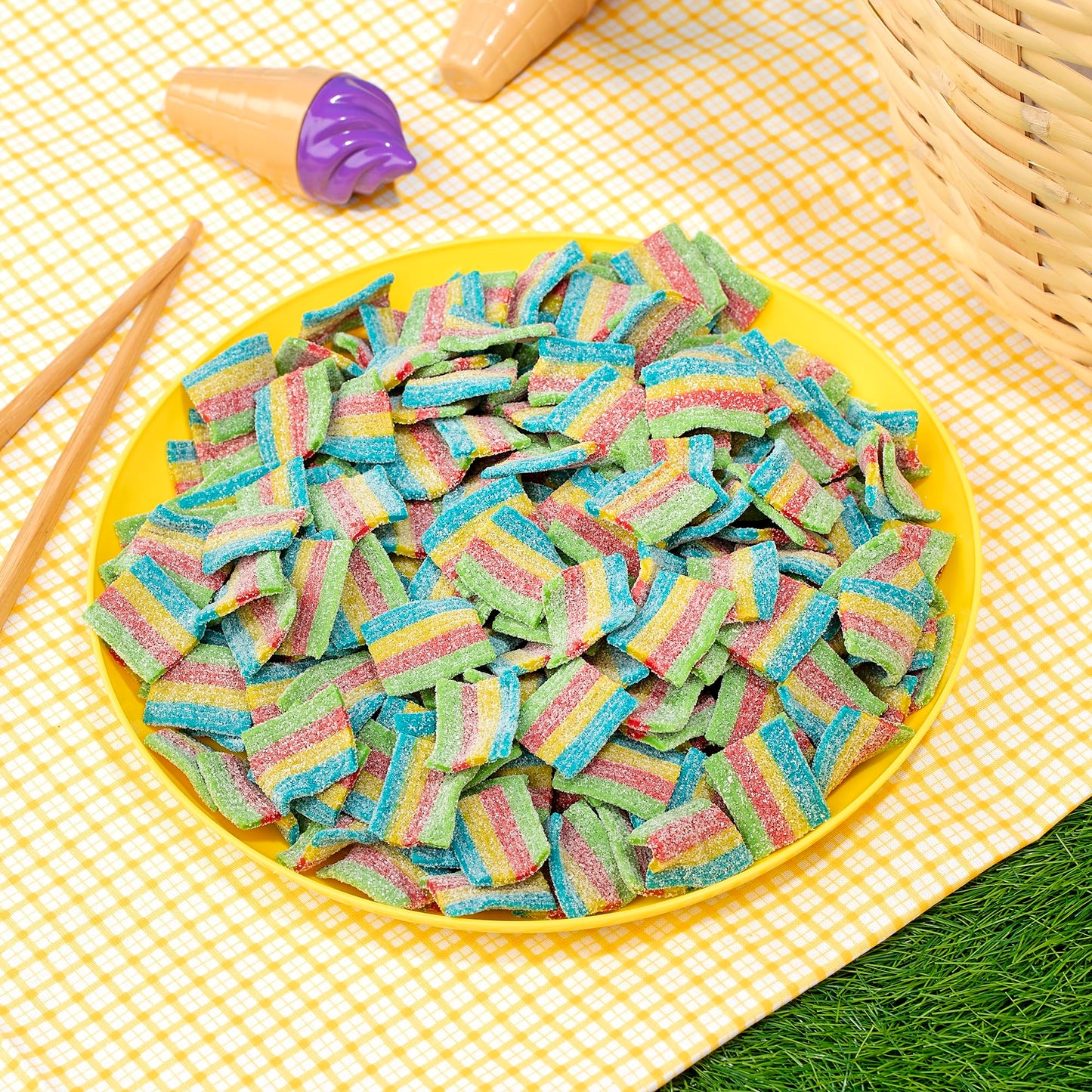 Bebeto Sour Rainbow Licorice Belts Bite Size - Colorful Rainbow Sour Chewy Candy Belts For Kids & Adults | Party & Cake Decorati