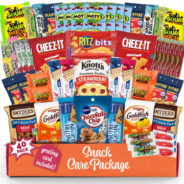 Snack Box Variety Pack (40 Count) Candy Gift Basket - College Student Care Package, Prime Food Arrangement Chips, Cookies, Bar's