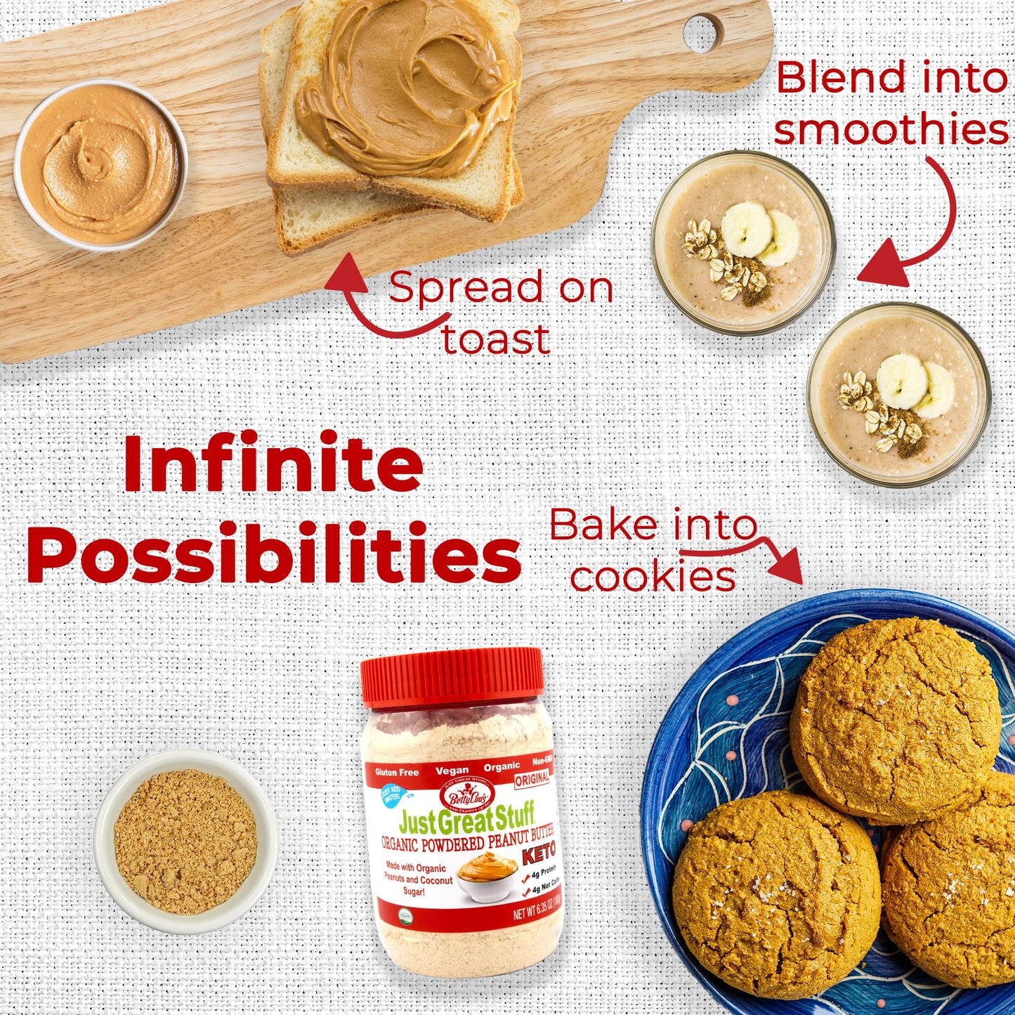 Betty Lous Organic Powdered Peanut Butter, Gluten Free, Vegan, High Protein, 6.35 Oz