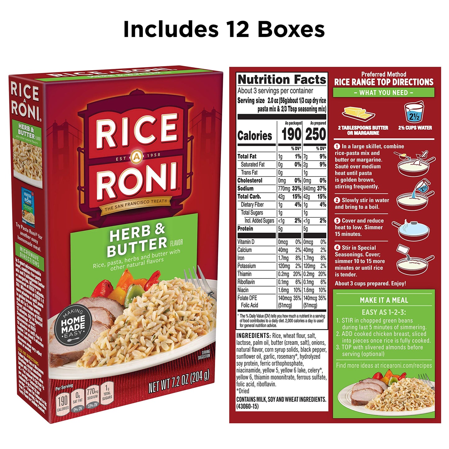 Rice-A-Roni Herb & Butter Rice, 7.2 Ounce Boxes, Pack of 12