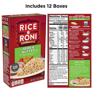 Rice-A-Roni Herb & Butter Rice, 7.2 Ounce Boxes, Pack of 12