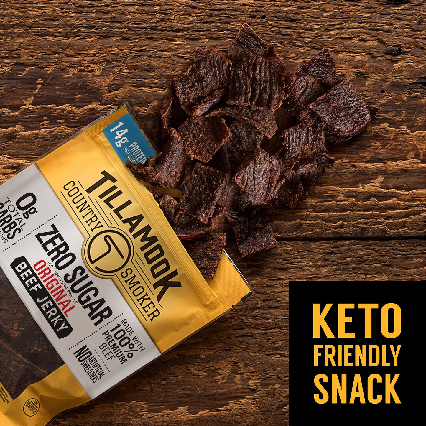 Tillamook Country Smoker Beef Jerky, Keto Friendly, Zero Sugar, Original, 2.2 Ounce (Pack of 4), Red
