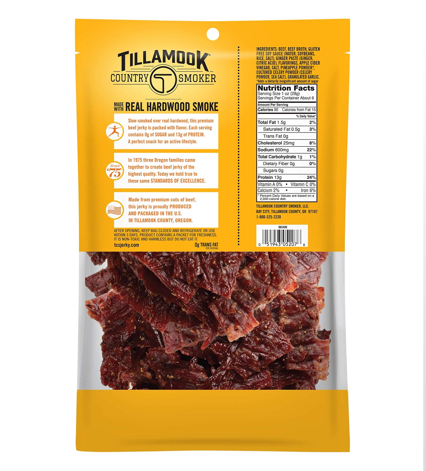 Tillamook Country Smoker Beef Jerky, Keto Friendly, Zero Sugar, Original, 6.5 Ounce