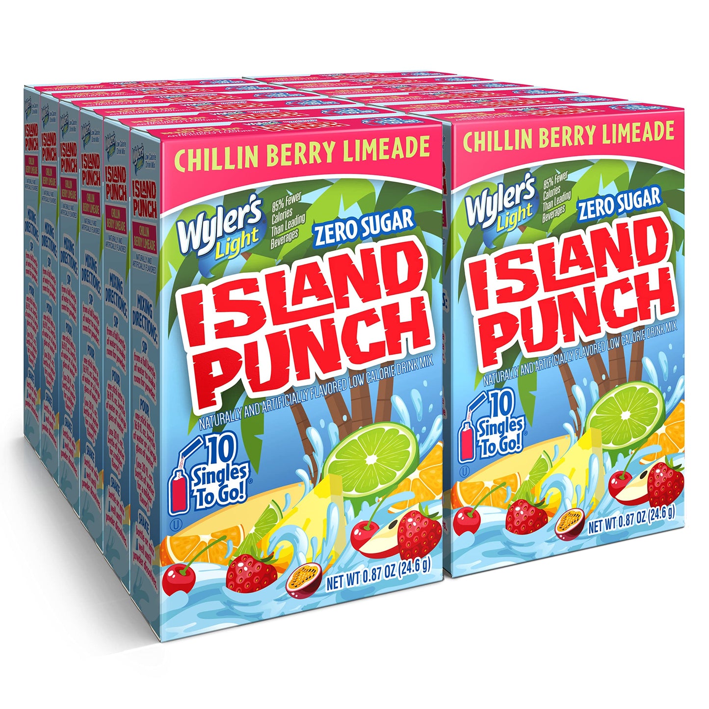 Wylers Light Water Drink Mix Singles To Go, Chillin Berry Limeade, 10 Count, Pack of 12, 120 Single Servings