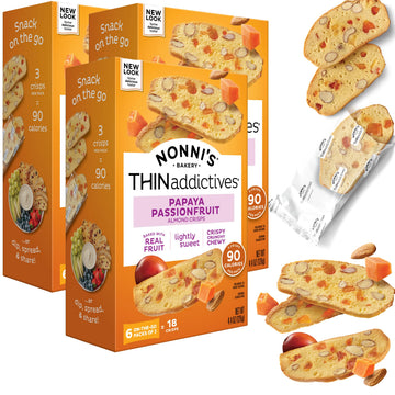 Nonnis Almond Thin Cookies - 3-Pack Papaya & Passionfruit - Kosher Biscotti - 4.4 oz Individually Wrapped Cookies