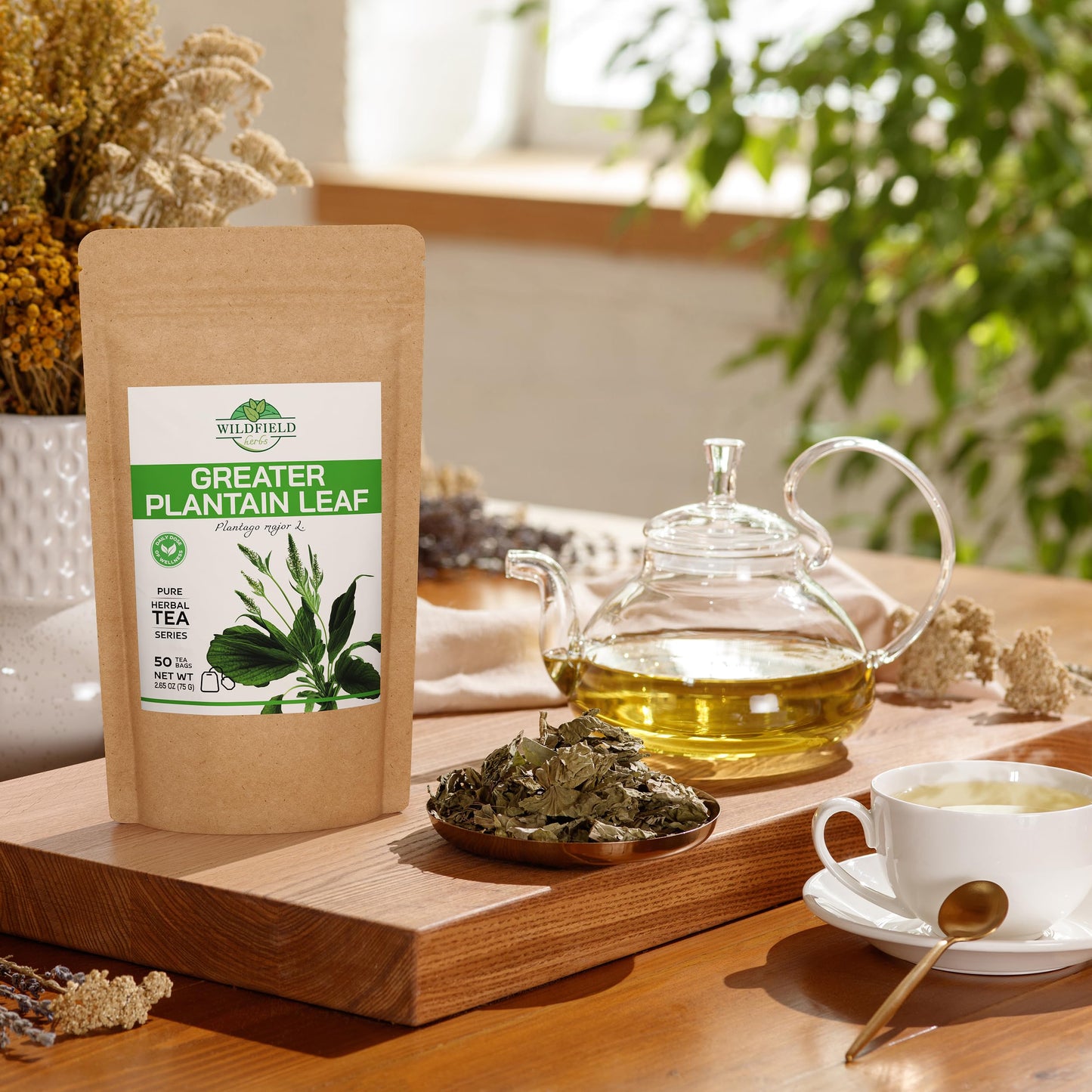 WILDFIELD HERBS Broadleaf Plantain Leaf Tea - 50 Count Tea Bags - 1.5 g Each