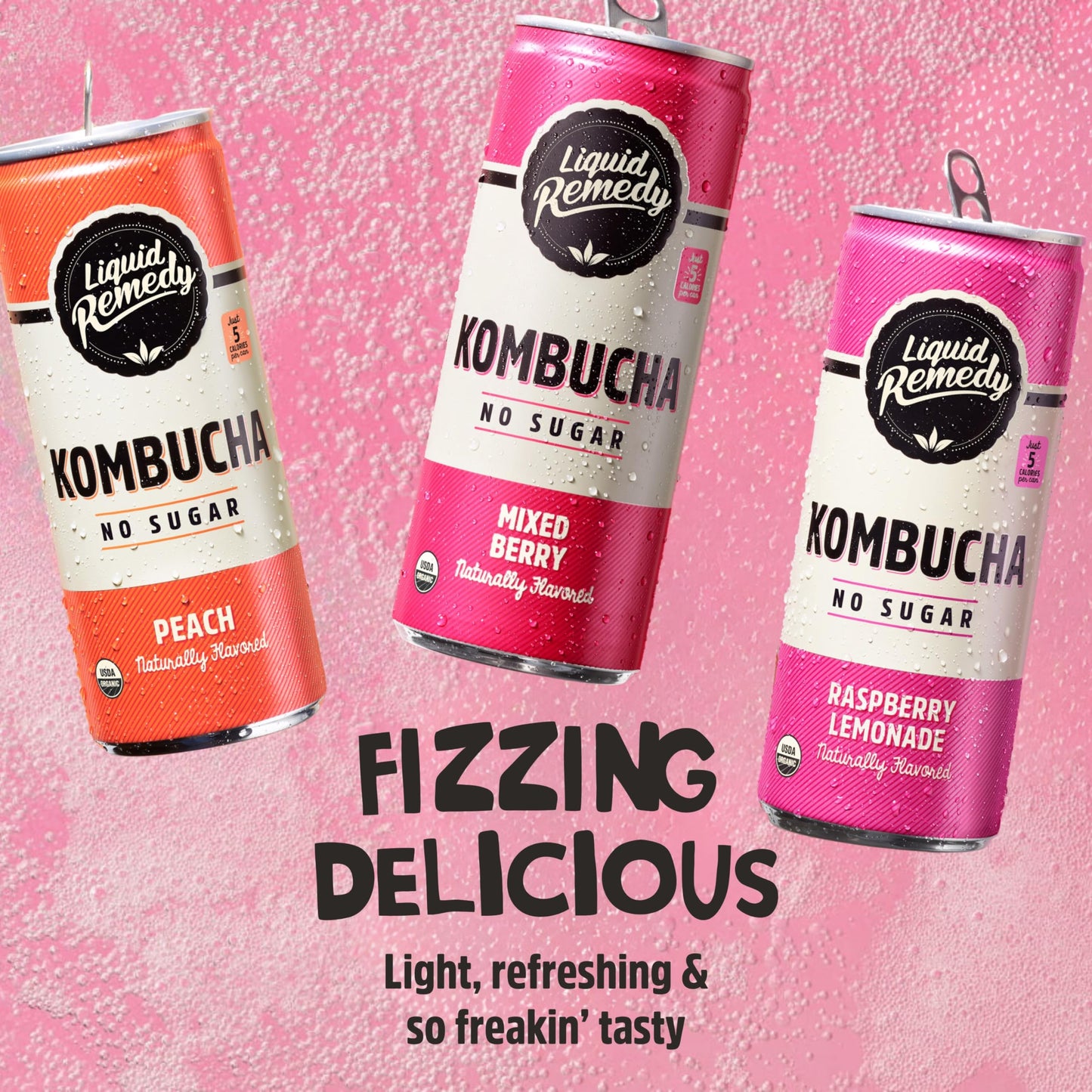 Liquid Remedy Kombucha Sugar Free Organic Drink, Low Calorie, Probiotic Like Tea For Gut Health - Fruity Faves Variety Pack - 8.