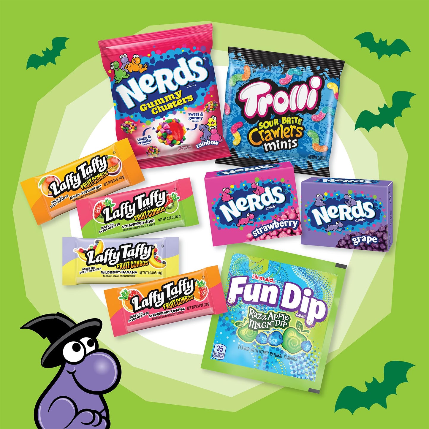 Halloween Candy Variety Seekers  Trick-or-Treat Variety Bag  NERDS Gummy Clusters  Fun Dip  Trolli  Laffy Taffy and More  45ct  18.9oz