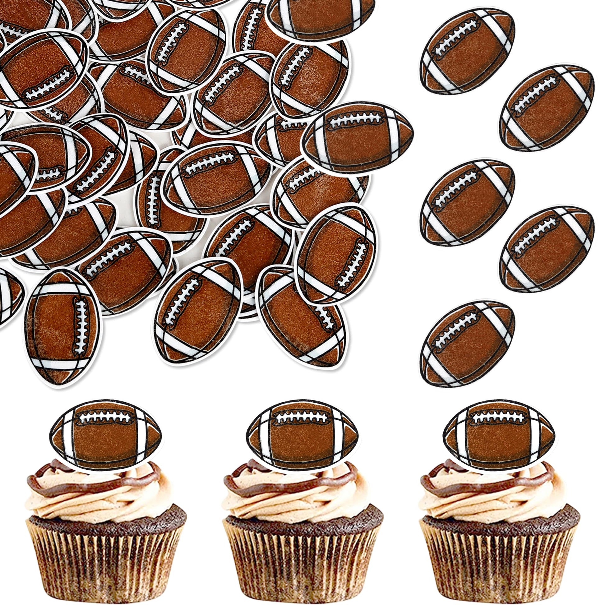 Rsstarxi 48 Pack Edible American Football Cupcake Toppers, Rugby Color, 1.6 x 1.1 inches, Perfect for Baby Showers and Birthday Parties