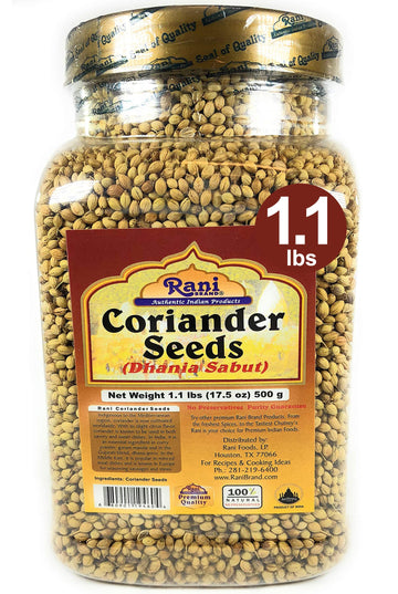 Rani Coriander (Dhania) Seeds Whole, Indian Spice 17.5Oz (1.1Lbs) 500G Pet Jar ~ All Natural | Gluten Friendly | Non-Gmo | Vegan | Indian Origin