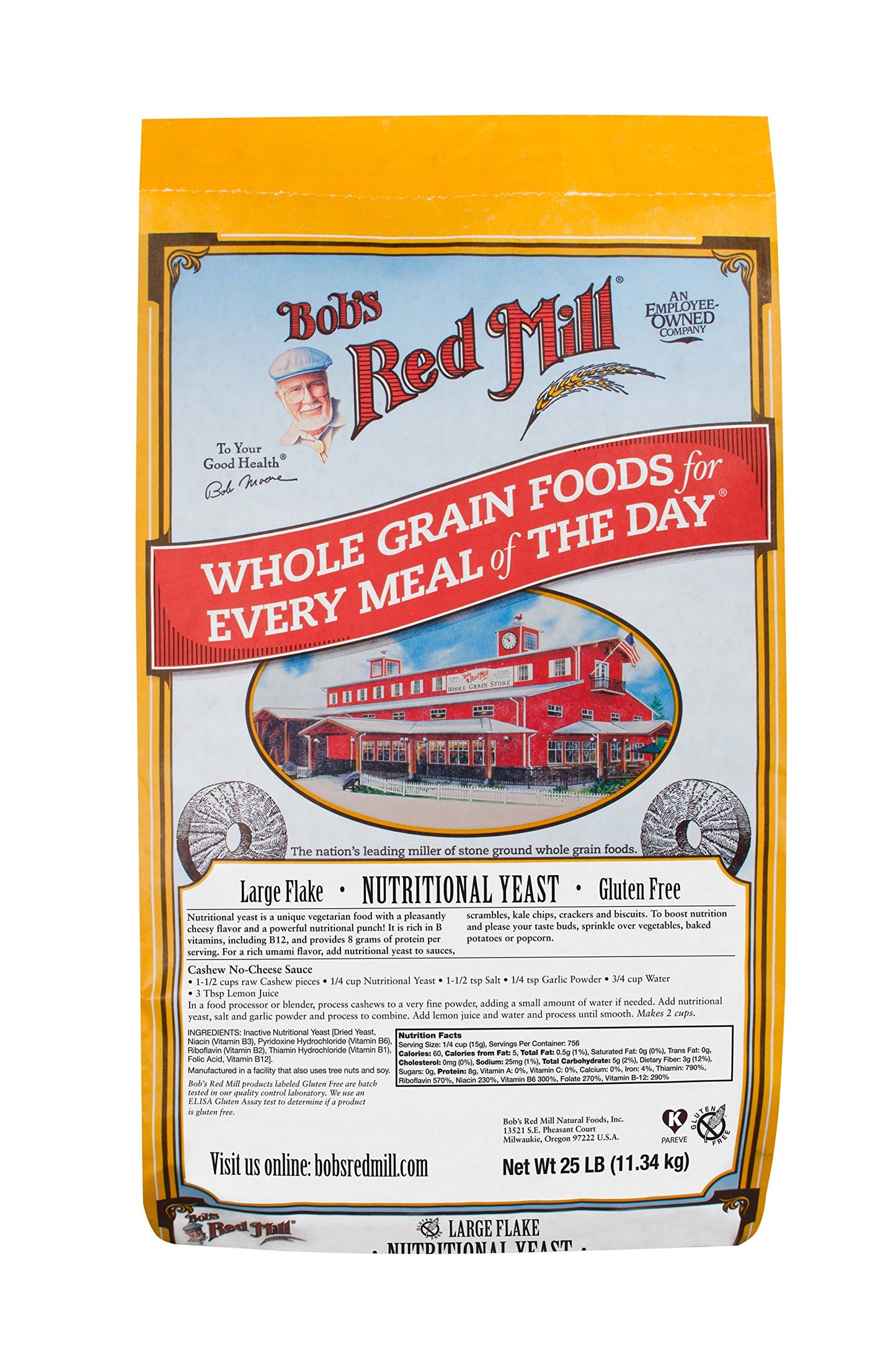 Bob'S Red Mill Nutritional Yeast Seasoning, 25 Pound (Pack Of 1) - Non-Gmo, Vegan, Gluten Free – Good Source Of Protein & Vitamins – Nutritious Savory Parmesan Cheese Substitute