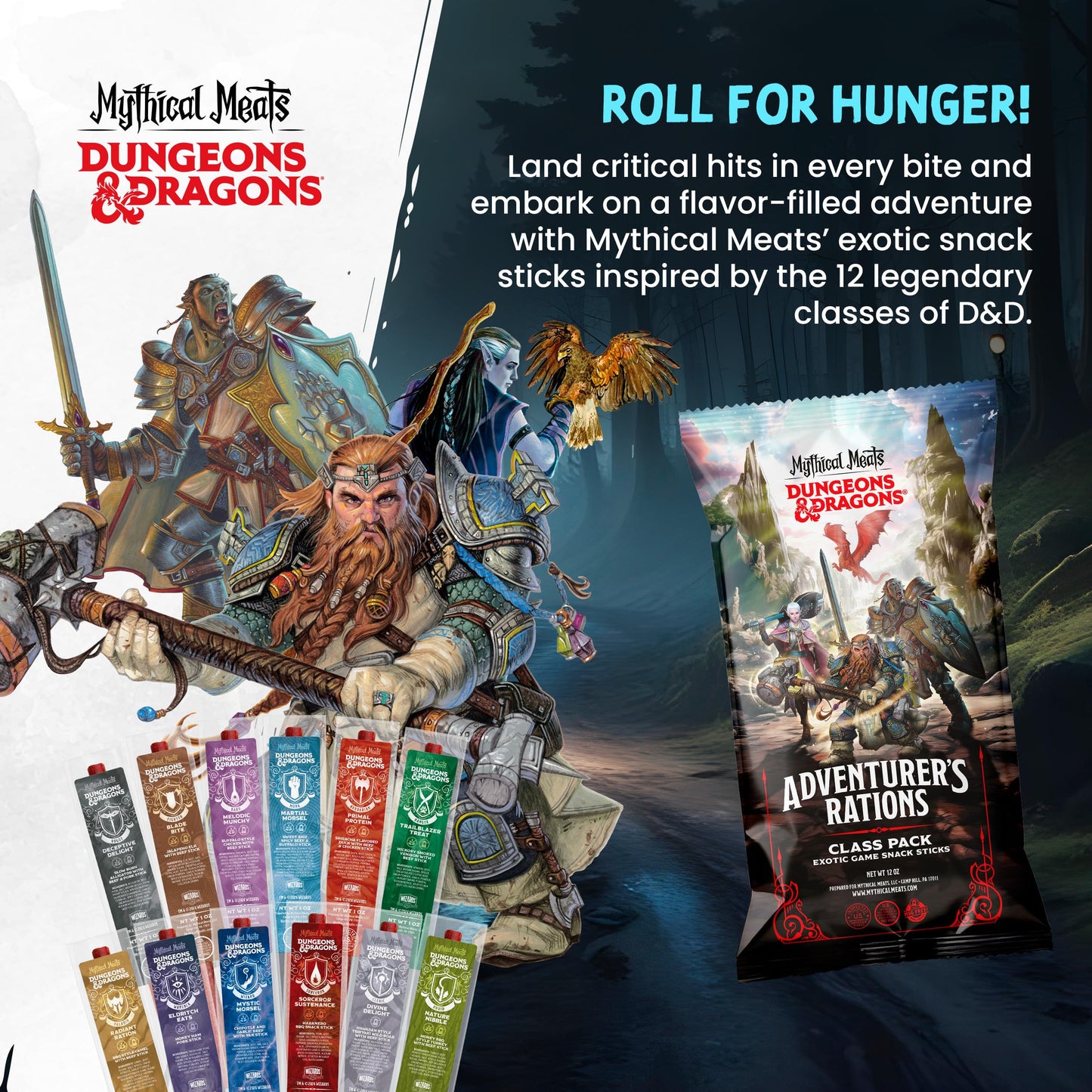 Mythical Meats Dungeons & Dragons Deceptive Delight (Rogue) - 12 Jerky Sticks - Slow Burn Alligator With Beef & Pork Stick, Glut