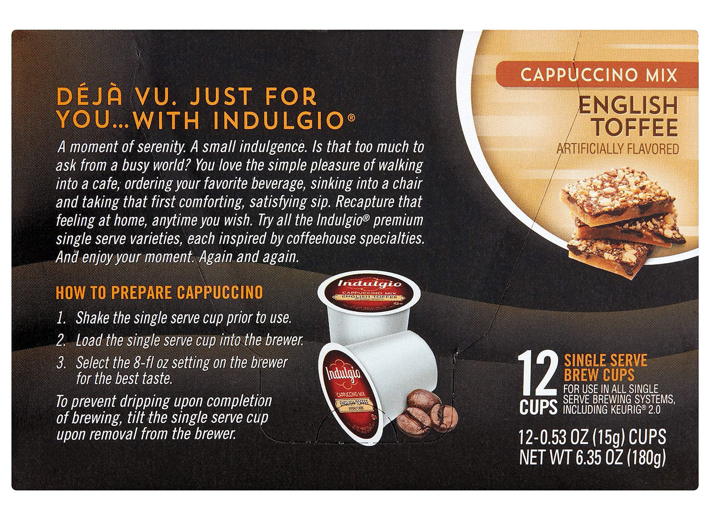 Indulgio English Toffee Single Serve Medium Roast Brew Cups, 12 Count