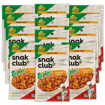 Snak Club Toasted Corn, Tajin Cl  sico Chili & Lime Flavor, Crunchy, Flavorful Low-Cholesterol Individual Snacks, 2.5oz (Pack of