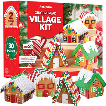 Gingerbread House kit [Set of 8] Mini Village Gingerbread Decorating House Kit Fun Holiday Activity for Kids, Ease Crafted Groov