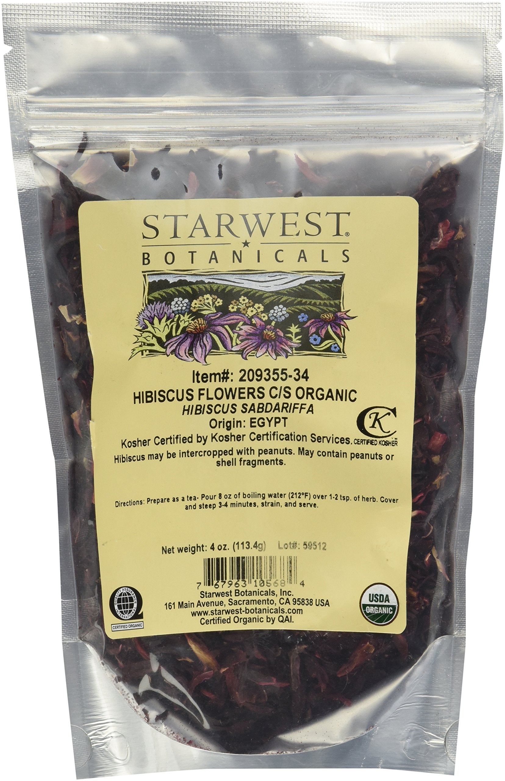 Starwest Botanicals Organic Hibiscus Flowers, 4 Ounce (Pack of 1), C/S, Model COMINHKG016783