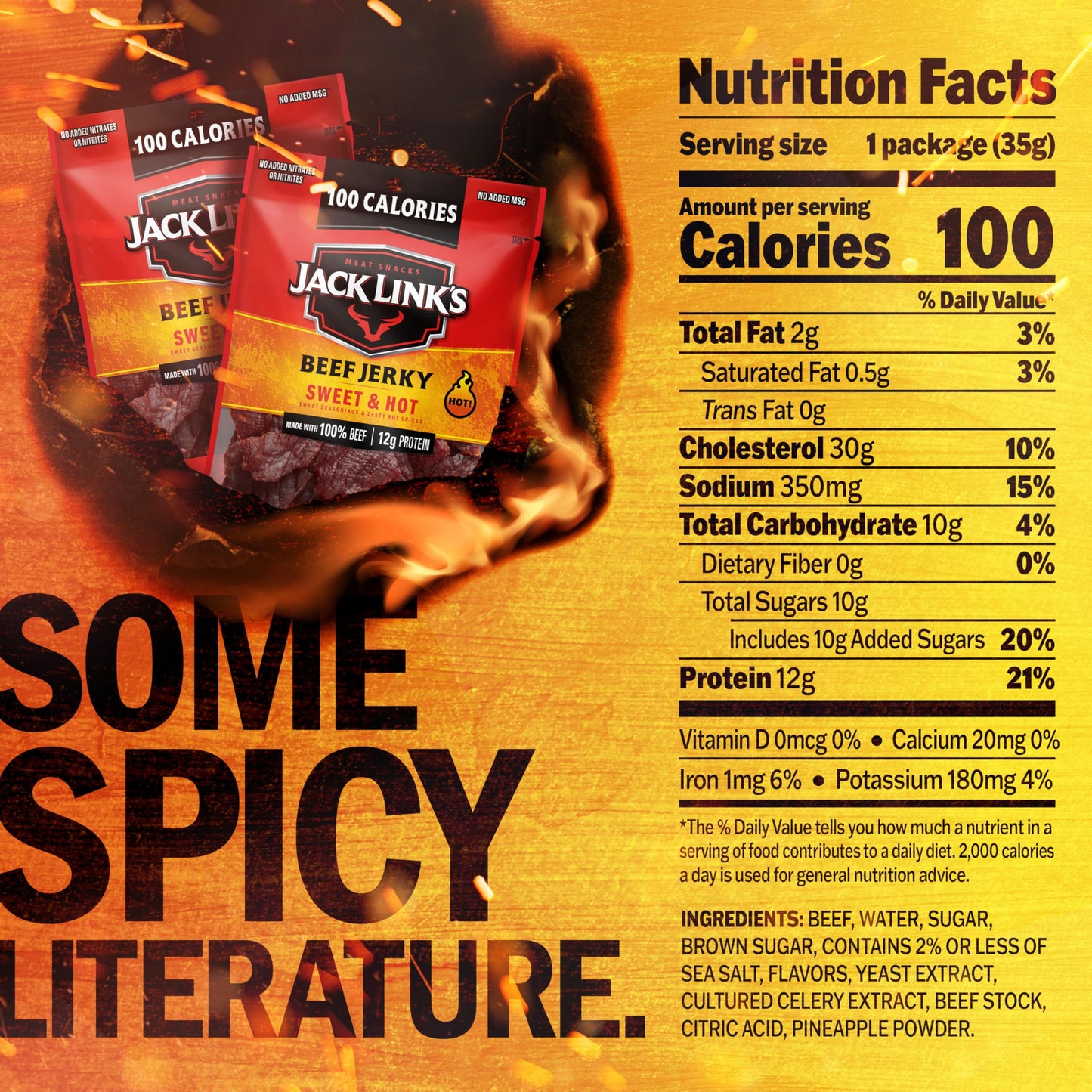 Jack Links Meat Snacks Beef Jerky, Sweet and Hot, 1.25 Ounce (Pack of 10)