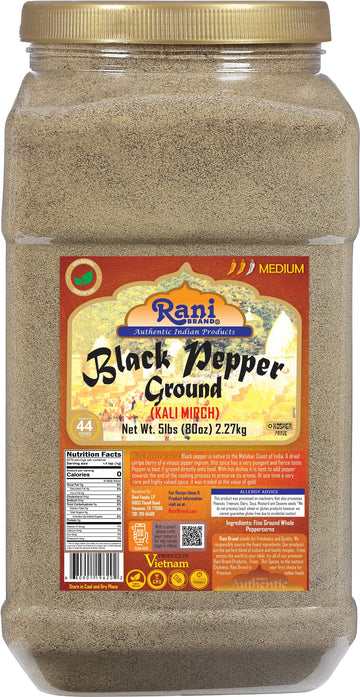 Rani Black Pepper Fine Powder 80 Mesh, 80oz (5lbs) 2.27kg Bulk PET Jar ~ All Natural | Vegan | Gluten Friendly | NON-GMO | Koshe
