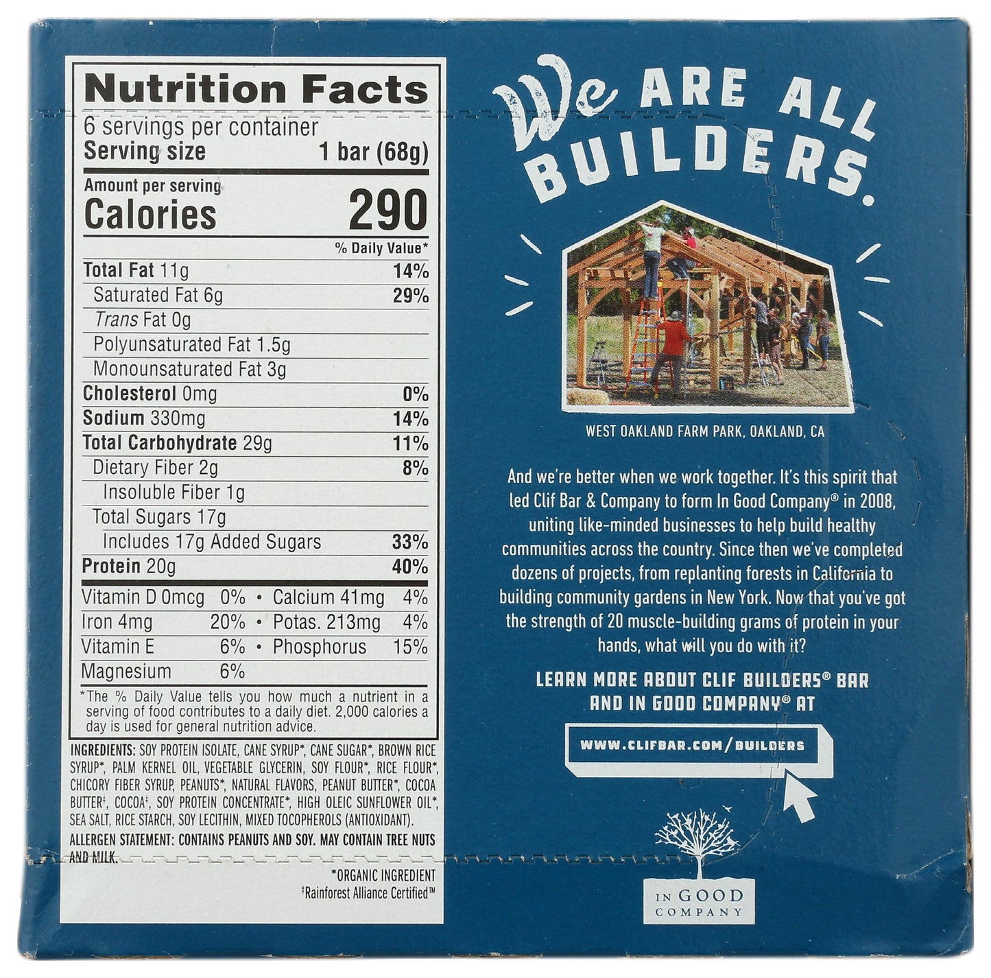 Clif, Builders Chocolate Peanut Butter Bar 6 Count, 2.4 Ounce