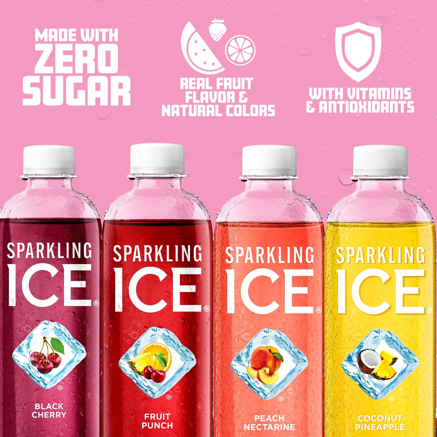 Sparkling Ice Pink Variety Pack, Flavored Sparkling Water, Zero Sugar, And Vitamins And Antioxidants, 17 Fl Oz, 12 Count (Black
