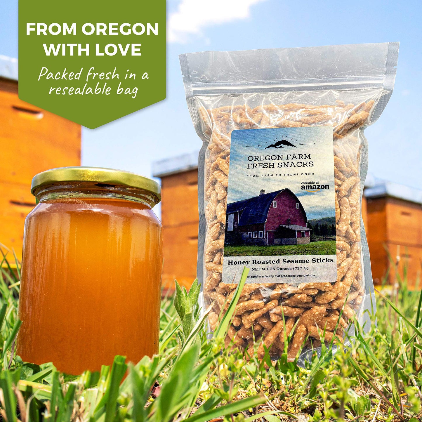 Oregon Farm Fresh Snacks Honey Roasted Sesame Sticks - Local Honey Roasted Sesame Sticks - Delicious & Fresh Snacks - Enjoy The