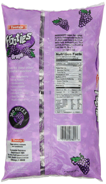 Tootsie Rolls Frooties Grape Candy (360 Count), 38.8Oz