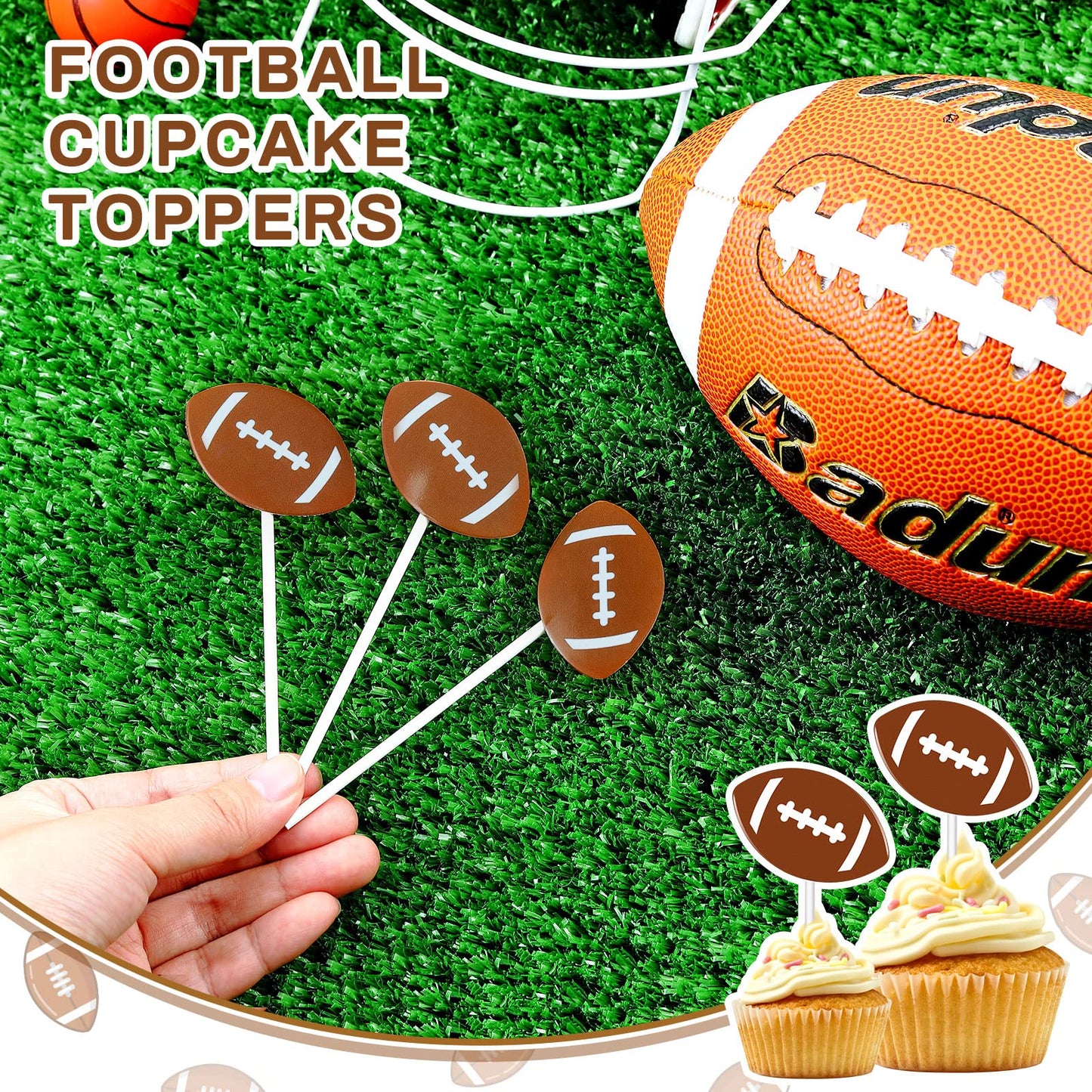 Marspark 48 Pieces Football Cupcake Toppers Picks Cake Decorations Football Cake Topper For Baby Shower Birthday Party Football