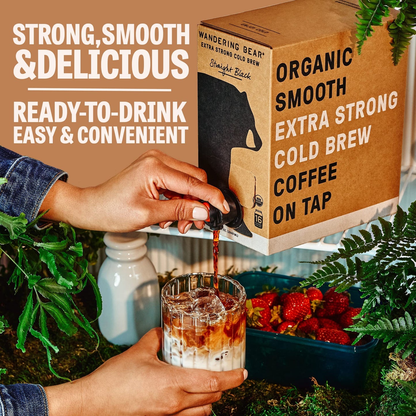Wandering Bear Decaf Cold Brew Coffee On Tap, 96 Fl Oz - Extra Strong, Smooth, Unsweetened, Shelf-Stable, And Ready To Drink Ice
