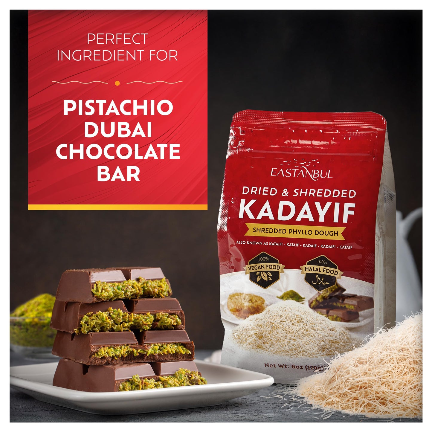Eastanbul Dried & Chopped Kataifi Shredded Fillo Dough, 6oz (170g) - Ideal for Kunafa and Knafeh Recipes