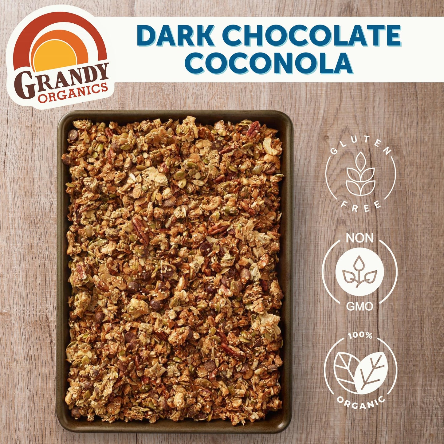 Grandy Organics Dark Chocolate Coconola Granola, Certified Organic Gluten Free Granola, Grain Free, Chocolate Flavored Coconola,