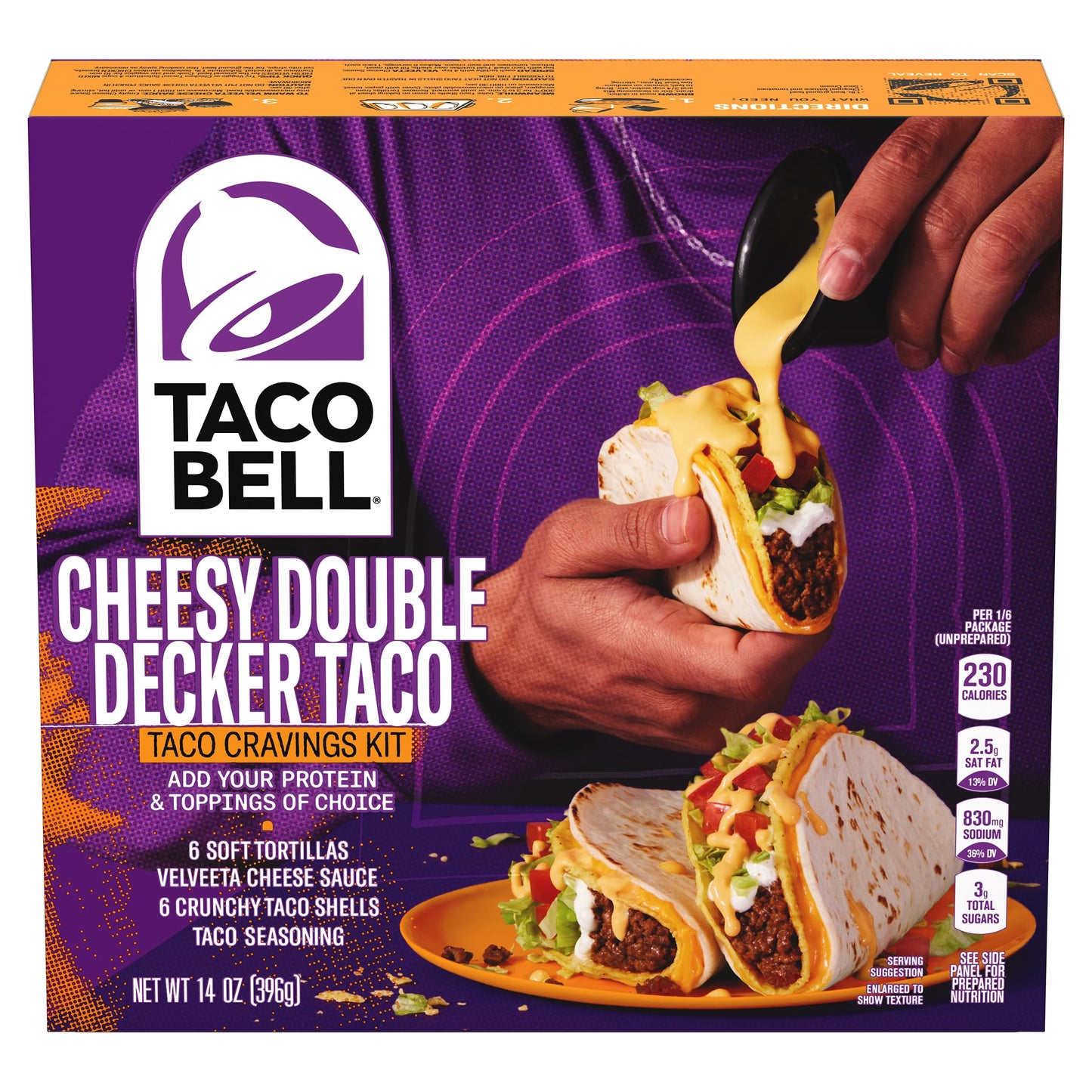 Taco Bell Cheesy Double Decker Taco Dinner Kit with 6 Soft Tortillas, 6 Crunchy Taco Shells, Velveeta Cheese Sauce & Seasoning,