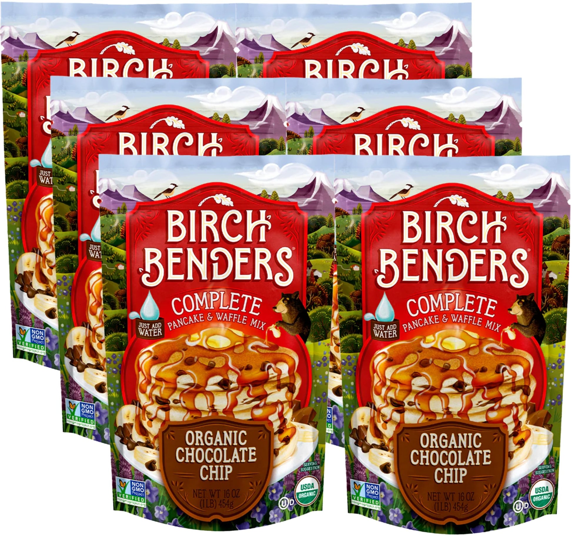 Birch Benders Organic Pancake and Waffle Mix, Chocolate Chip, 16 Oz (Pack of 6)