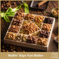 Nut Cravings - Thanksgiving Mixed Nuts Gift Basket In Reusable Diamond Wooden Tray + Green Ribbon (13 Assortments) Holiday Xmas Christmas Food Arrangement Healthy Snack Care Package