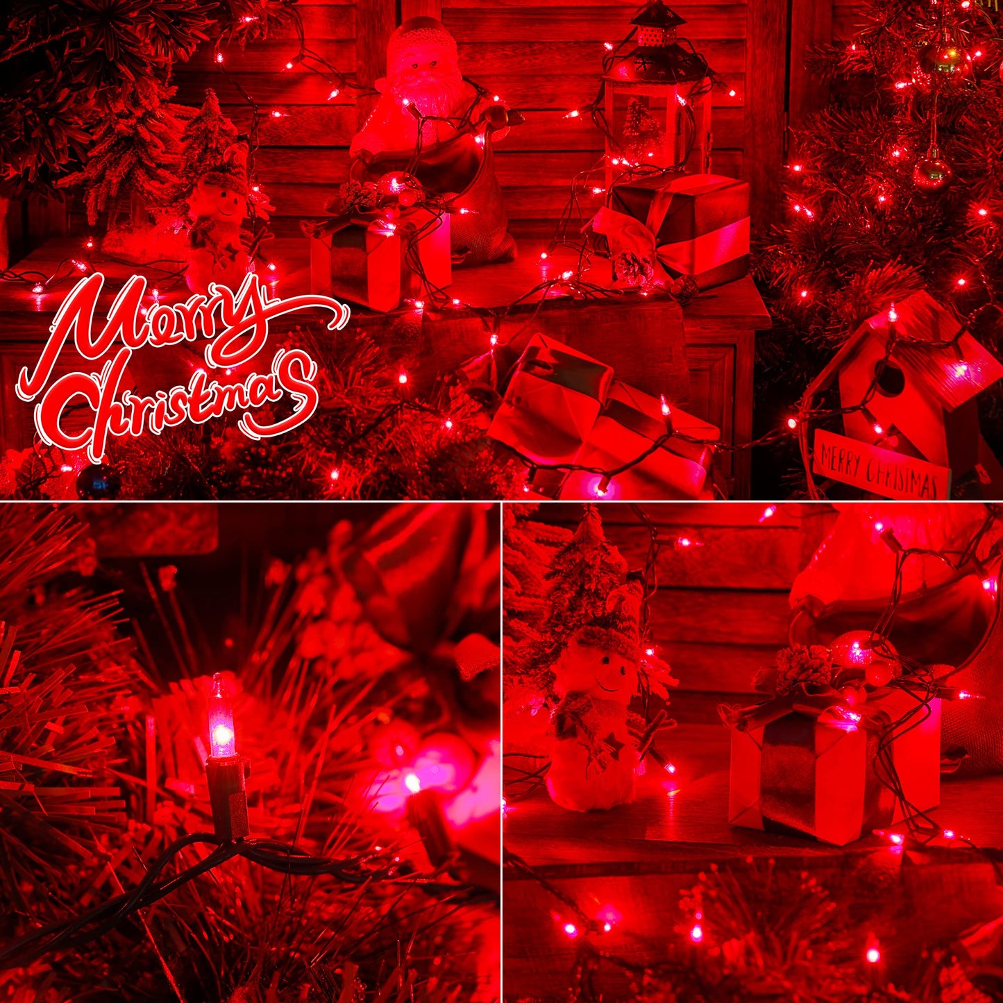 Hopolon Red Christmas Mini String Lights 2 Set 50Count 13Feet Incandescent Bulb Mini String Lights Waterproof For Indoor Outdoor