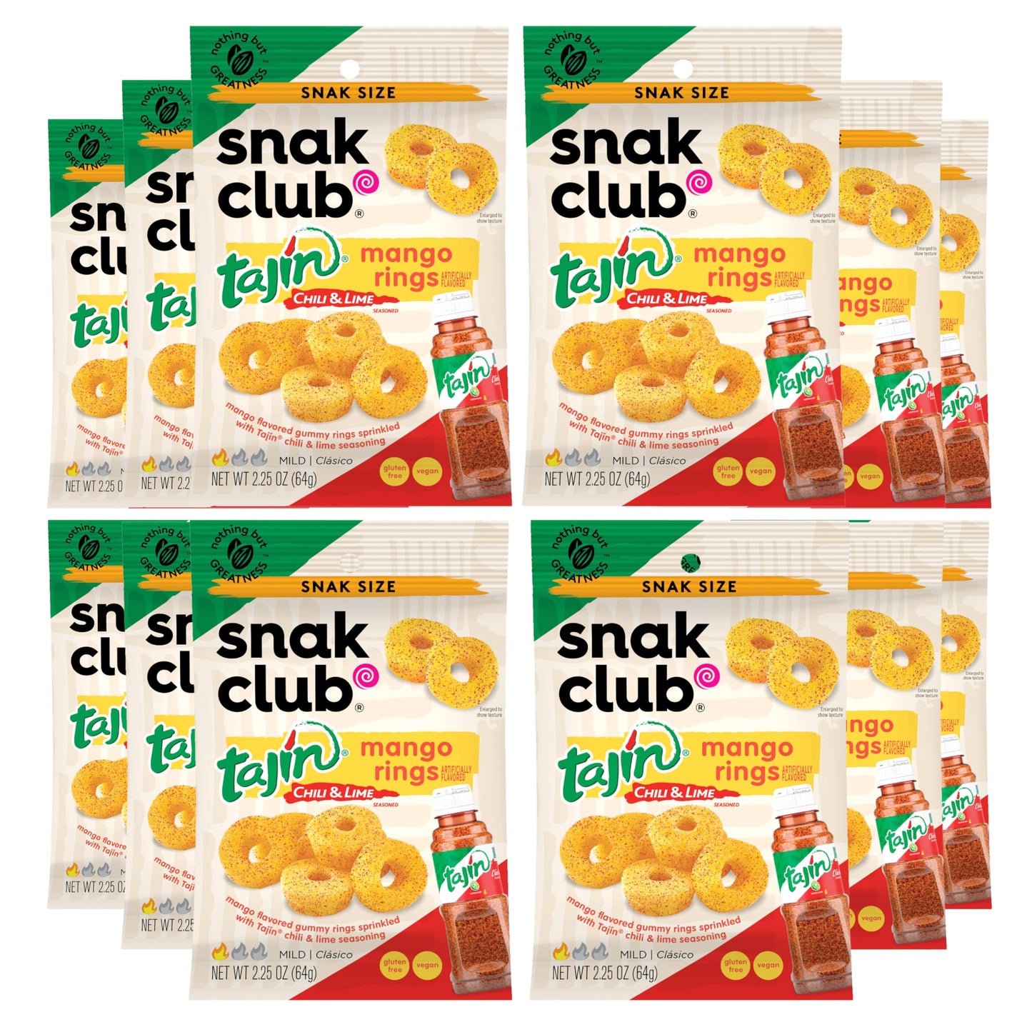 Snak Club Gummy Candy with Chili and Lime, Gluten-Free Vegan Snacks, 2.25 oz Bags, 12 Pack, Green and Pink
