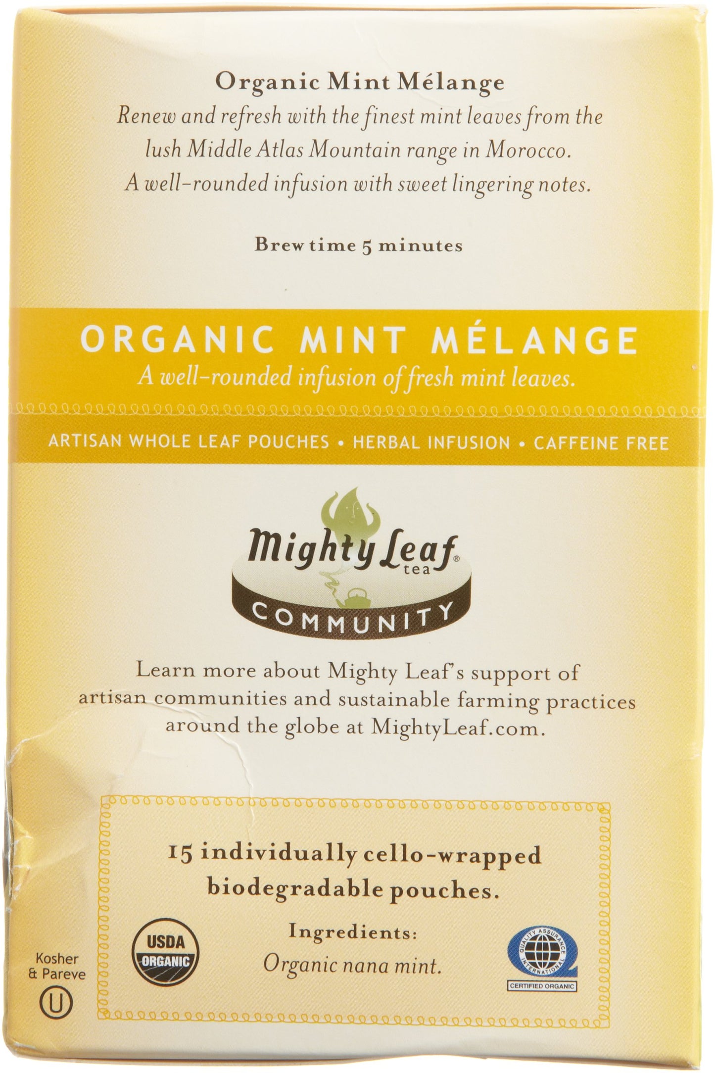 Mighty Leaf Organic Tea, Mint Melange, 15 Whole Leaf Pouches, 1.32 Oz, Pack of 3