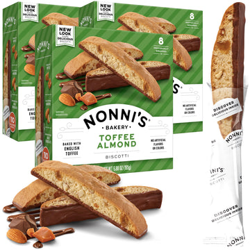 Nonni'S Toffee Almond Biscotti Italian Cookies - 3 Boxes Biscotti Cookies W/English Toffee Bits - Biscotti Individually Wrapped