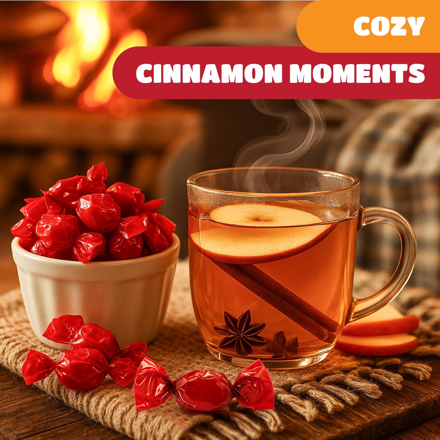 Cinnamon Candy - 2 Pound Bulk Bag - Cinnamon Hard Candy Individually Wrapped - Christmas Candies for Office Bowl - Spicy Sweet Flavor of Nostalgic Treat