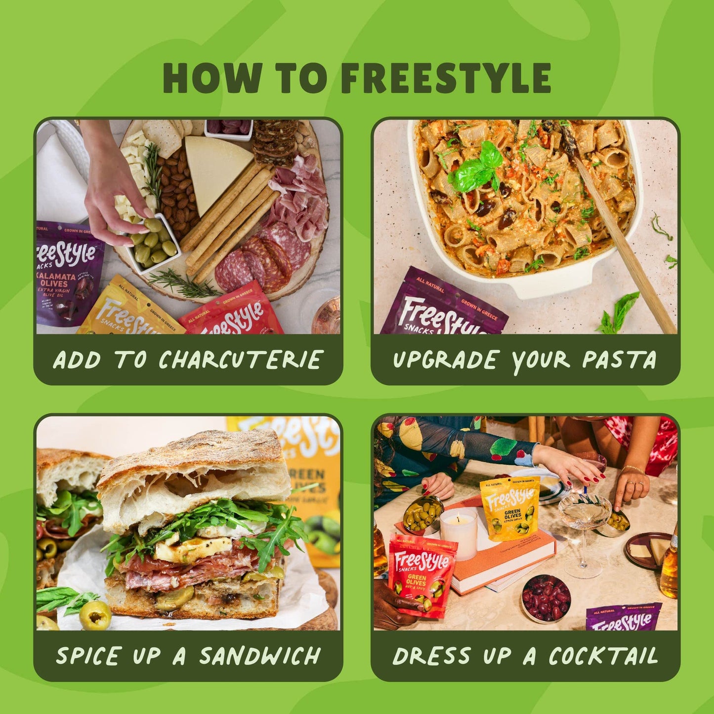 Freestyle Snacks Olive Snack Packs - Jumbo Kalamata & Green Olives, All Natural, 4oz (6 Pack)